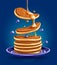 Pancakes with blueberries and maple syrup. Vector illustration.