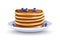 Pancakes with blueberries on the plate. Traditional breakfast. Illustration.