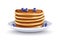 Pancakes with blueberries on the plate. Traditional breakfast. Vector illustration.