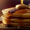 Pancakes with butter and honey illustration, closeup view on delicious pancakes stack, sweet homemade desert