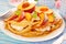 Pancakes with cottage cheese and peach