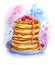 Pancakes with cranberries, traditional American breakfast, watercolor painting