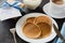 Pancakes and a cup of coffee for father. Father`s day concept