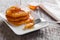 Pancakes fritters carrot with maple syrup breakfast