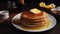 Pancakes with honey. Delicious breakfast. Generative AI