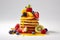 Pancakes with Honey and Fresh Fruits on White Background. Generative ai
