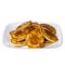 Pancakes with honey on square plate isolated. Delicious Dessert
