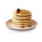 Pancakes with maple sirup and fresh berries isolated on white background. Flapjack Street food, take-away, take-out