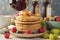 Pancakes with maple syrup and berries