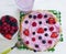 Pancakes morning berries, raspberries, energy healthy dish fruit cuisine nutrition blueberries, strawberry yogurt a wooden