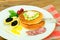 Pancakes with Quail Eggs, Cold Meats, Pastry Spoon