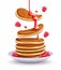 Pancakes with raspberries and maple syrup isolated cutout. Vector illustration.