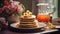 pancakes with red caviar and berries. breakfast. selective focus