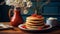 pancakes with red caviar and berries. breakfast. selective focus