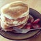 Pancakes with sliced strawberries breakfast