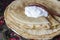 Pancakes with sour cream and a wooden spoon