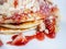 Pancakes stack with Strawberry Syrup Sauce Topping