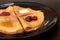 Pancakes with strawberry jam, raspberry jam , sour cream and honey