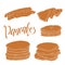 Pancakes vector illustration. Bakery design. Beautiful card with decorative typography element.