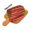 Pancetta. Meat delicatessen on white background. Slices of typical italian bacon. Simple flat style vector illustration.