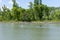 Pancevo, Serbia 4. May 2020.: Sports rowers training on the river Tamis in nice sunny day