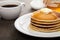 Panckes with butter and syrup with coffee in the