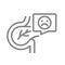 Pancreas with sad face in speech bubble line icon. Disease organ digestive and endocrine system symbol