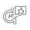 Pancreas with thumb up in speech bubble line icon. Healthy organ digestive and endocrine system symbol