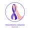 Pancreatic cancer awareness ribbon in hand medical illustration