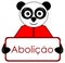 Panda with abolition placard, character, colors, portuguese, isolated.