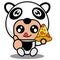 Panda animal mascot costume eating pizza