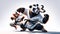 Panda as a Kung Fu master and a playful Monkey dressed as a ninja