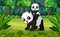 Panda with baby panda in the forest