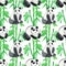 Panda with bamboo watercolor seamless pattern.