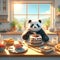 Panda bear baking a cake in a sunny Generative ai for illustrations