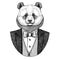 Panda bear, bamboo bear Hipster animal Hand drawn image for tattoo, emblem, badge, logo, patch