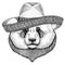 Panda bear, bamboo bear Wild animal wearing sombrero Mexico Fiesta Mexican party illustration Wild west