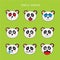 Panda bear emoji, panda smile icons set