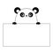 Panda bear face head silhouette hanging on paper board template. Paw hands. Contour line. Funny baby. Cute cartoon character. Love