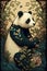 Panda bear with floral pattern in vintage style. Vector illustration.