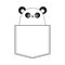 Panda bear head face in the pocket. Doodle linear sketch. Cute cartoon character. T-shirt design. Dash line. Pet animal. White and