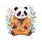 A panda bear in an orange pajama made of bamboo fabric