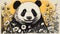 Panda Bear Print: Detailed Portraits In Light Black And Yellow