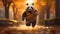 Panda Bear Running In Autumn Forest: Photorealistic Urban Scenes With Pop Culture References