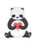 Panda bear sits and holds heart. Cute big panda character. Asian wildlife cartoon animal. Adorable jungle wild mammal