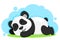 Panda bear sleeping on a green lawn