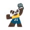Panda Bear in Sportswear Lifting Heavy Kettlebell Doing Sport Vector Illustration