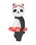 Panda bear standing with swimming circle in swimming goggles and pose for photo. Cute big panda character. Asian