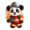 A panda bear wearing a fireman's uniform.