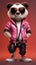 Panda Bear Wearing Pink Leather Jacket, Cute and Stylish Animal Fashion. Generative AI